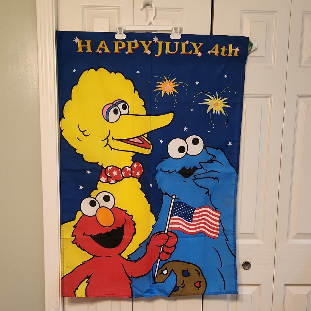 Sesame Street 4th Of  July Flag Big. Bird, Elmo and Cookie Monster